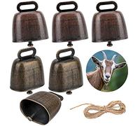 6 Pezzi Campana di Rame per Pascolo di Pecora, Campana di Bronzo Forte, Campana di Metallo Bronzo Rosso, Animale da Fattoria in Rame, per Bovini, Capra, Fattoria di Animali, Porta due Metri di Corda
