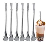 6 pezzi cannucce in acciaio inox con cucchiaio filtrato, cannucce lunghe in metallo riutilizzabili yerba mate tè zucca bombilla, per frullati, bicchieri, cocktail, frullati (argento)