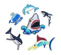 6 pezzi carino ricamo animale patch tessuto modello fai da te applique termoadesiva per abbigliamento cucire su stili assortiti toppe squalo delfino blu balena