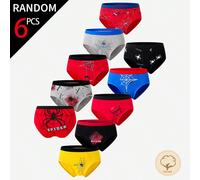 [6 pezzi casuali] Mutande in morbido cotone per bambini piccoli, con motivi a ragnatela e stampe di lettere, in rosso, blu, giallo, grigio e nero. Questi comodi e delicati biancheria intima in maglia,