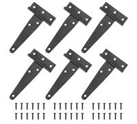 6 Pezzi Cerniera a T Nera Resistenti Cerniera Porta Esterna per Cancello, 100 mm, Zincate, con Vite di Montaggio, per Porte, Finestre, Casette da Giardino, Fienili