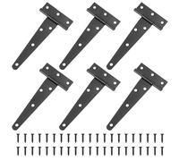 6 Pezzi Cerniera a T Nera Resistenti Cerniera Porta Esterna per Cancello, 125 mm, Zincate, con Vite di Montaggio, per Porte, Finestre, Casette da Giardino, Fienili