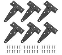 6 Pezzi Cerniera a T Nera Resistenti Cerniera Porta Esterna per Cancello, 75 mm, Zincate, con Vite di Montaggio, per Porte, Finestre, Casette da Giardino, Fienili