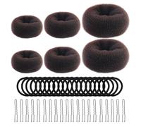 6 Pezzi Ciambella Per Chignon, ciambella chignon facile per capelli, elastico per ciambella chignon, marrone, con 20 elastici neri e 20 clip forma di U, per bambini, feste, vacanze