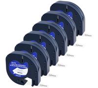 6 Pezzi Compatibile per Dymo Letratag, 12mm x 4m Etichette Nastro Nero su Bianco Ricarica Dymo Etichettatrice per LT-100H LT-100T 200B PLUS XR XM QX50, S0721610 91221