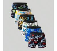 6 pezzi/confezione Boxer aderenti con stampa di volti sorridenti graffiti su tutto il capo, vita elastica, biancheria intima sportiva casual per studenti universitari 14Y,13Y,16Y,15YFumettoTessuto
