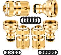 6 Pezzi Connettore Tubo in Ottone 1/2 Pollice e 3/4 Pollici 2-in-1 Adattatore per Rubinetto 1/2 Pollice Connettore Rapido per Tubo Giardino con 18 Pezzi Rondella Doccia Anello per Tubo Giardino