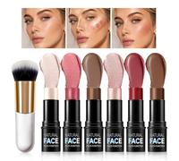 6 Pezzi Contouring Viso Stick Kit con Pennello,Makeup Cream Contour Sticks Set,Contour Stick, Bronzer Blush, Highlighter Crema,Risultato a Lunga Tenuta e Liscia Texture Cremosa