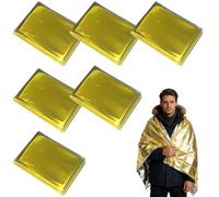 6 Pezzi Coperta Termica di Emergenza, Telo Isotermico Impermeabile da 160 x 210 cm, Argento Oro, per Escursioni, Sopravvivenza, Freddo, Isolamento, Riutilizzabile