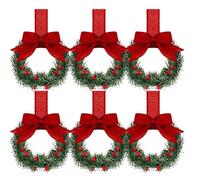 6 Pezzi Corona Di Natale Piccola Con Fiocchi, Ghirlande Di Natale Artificiali Con Bacche E Nastro, Ghirlande Di Natale Uniche E Piccole Per La Porta D'ingresso E Gli Armadietti Della Cucina