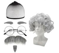 6 pezzi costume da nonno, set da 6 pezzi con parrucca nonno, costume Albert Einstein, sopracciglia barba e occhiali per carnevale, Halloween e cosplay, realistico Old Man