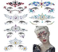 6 Pezzi Cristalli Strass Tatuaggio Temporaneo, Face Gioielli Faccia Adesivi per Sopracciglia, Viso Gemme, Viso Strass Sirena Gioielli Occhi Rave, Viso Corpo Tatuaggi Temporanei Adesivi Glitter