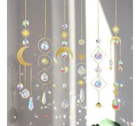 6 Pezzi Crystal Suncatcher, Acchiappasole Cristallo, Pendenti Prismi Cristallo, Pendenti Suncatcher, Acchiappa-sole Prisma Arcobaleno, Acchiappasole Arcobaleno per Casa Giardino (Oro)