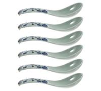 6 Pezzi Cucchiaio da Minestra Creativo Blu in Acciaio Inox | Set, Superficie Liscia e Stampa Decorativa, per Cereali e Bevande Stile Casuale