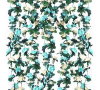 6 Pezzi da 49FT Artificiale Ghirlanda di Fiori Rosa Viti Fiori di Seta Appesa Rattan Ghirlanda All'aperto Decorazione Per Arco di nozze Camera da Letto Casa Giardino Decorazione (Blu Bianco)