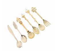 6 pezzi da cucchiaino set, posate in lega di zinco Coffee cucchiaio vintage che mescola cucchiaino da da tavolo da tavolo da forcella per caffè da frutta da pranzo (D'oro)