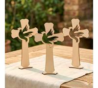 6 pezzi Decorazioni in legno a forma di colomba della pace, adatte per casa, matrimonio, battesimo, giardino - Statuette di colombe fatte a mano con base, centrotavola per feste, decorazioni a croce, 