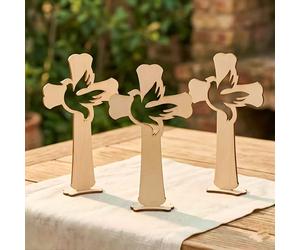 6 pezzi Decorazioni in legno a forma di colomba della pace, adatte per casa, matrimonio, battesimo, giardino - Statuette di colombe fatte a mano con base, centrotavola per feste, decorazioni a croce, 