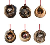 6 pezzi di albero di Natale con motivo animale, ornamento acrilico 2D, ornamento natalizio con animali, decorazione con animali della foresta, decorazioni stagionali for l'albero di Natale, regali ric