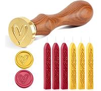 6 pezzi di ceralacca con stoppini e set di timbri per sigilli in cera per buste/inviti/carte/regalo/sigillo in cera retrò - timbro a forma di cuore