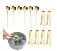 6 Pezzi Di Clip Di Ghiaccio In Acciaio Inossidabile E 6 Pezzi Di Cucchiai Di Ghiaccio D'Oro, Mini Clip Di Frutta, Piccoli Cucchiai Rotondi A Manico Lungo Alla Moda, Adatti Per Gelato E Barbecue.