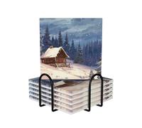 6 pezzi di con supporto,sottobicchieri in ceramica a forma di baita nel bosco,bevande, set di sottobicch