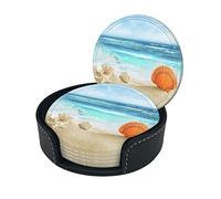 6 pezzi di conchiglie di spiaggia di sabbia tropicale sotto chieri in pelle per bevande con supporto set di sotto chieri tavolo per bevande sotto chieri per soggiorno cucina arredamento caffè