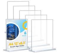 6 pezzi di espositore plexiglass A4, portamenu da tavolo in acrilico, supporto verticale trasparente bifacciale per porta foto da tavolo per ristoranti, hotel, negozi e uffici