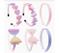 6 Pezzi Di Fasce Per Capelli Colorate E 6 Braccialetti, Accessori Per Capelli Glitterati In Stile Femminile, Capelli Morbidi E Non Feriti, Le Ragazze Indossano Accessori Coordinati Ogni Giorno.