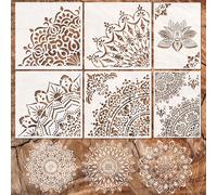 6 pezzi di grandi stencil per mandala da utilizzare per dipingere sui muri, stencil per mandala da 11,8 pollici riutilizzabili, modelli floreali damascati, strumento per il disegno di loto, forniture