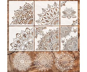 6 pezzi di grandi stencil per mandala da utilizzare per dipingere sui muri, stencil per mandala da 11,8 pollici riutilizzabili, modelli floreali damascati, strumento per il disegno di loto, forniture 