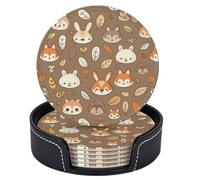 6 pezzi di graziosi sottobicchieri in pelle con facce di animali per bevande con supporto, sottobicchieri rotondi per tavolo e scrivania, set di sottobicchieri per tazze per soggiorno, cucina, caff