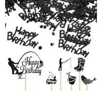 6 Pezzi Di Inserti Per Torte Da Pesca, 1 Confezione Di Coriandoli Di Compleanno, Biglietti D'Auguri A Tema Pesca, Inserti Per Cupcake Fai Da Te, Decorazioni Per Feste Di Pesca