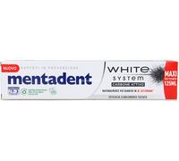 6 pezzi di mentadent white system carbone attivo 75 ml+50ml