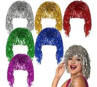 6 pezzi di parrucche pazzi di cozza, parrucca di festa metallica lucida, parrucche pazze riutilizzabili leggero multicolori per mascherate, festa a tema e cosplay per festa singola