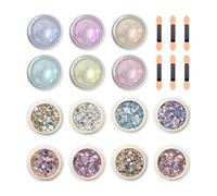 6 Pezzi Di Polvere Per Unghie E 8 Pezzi Di Glitter Per Unghie Con Mini Pennelli, Materiali Per Nail Art Fai Da Te, Decorazioni Per Unghie