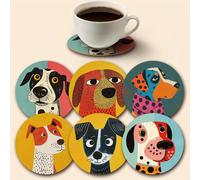 6 pezzi di sottobicchieri in legno con stampa dalmata, dimensioni 10cm*10cm, adatti per feste, bar, uffici, case e varie occasioni set da 6 pezziPiante,stampa dappertutto,Motivo strutturatoLegno