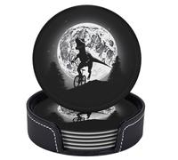 6 pezzi di sottobicchieri in pelle a forma di luna e dinosauro per bevande con supporto, sottobicchieri rotondi per tavolo e scrivania, set di sottobicchieri per tazze per soggiorno, cucina, caffè,