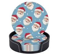 6 pezzi di sottobicchieri in pelle con Babbo Natale su sfondo blu per bevande con supporto, sottobicchieri rotondi da tavolo e scrivania, set di sottobicchieri per tazze per soggiorno, cucina, caff