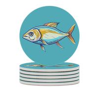 6 pezzi di sottobicchieri per bevande con immagine di pesce dei cartoni animati con base in sughero, sottobicchieri rotondi per tazze, tappetino di protezione da tavolo per vari tipi di tazze