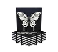 6 pezzi di sottobicchieri per bevande con supporto, per tazze, sottobicchieri in ceramica a forma di farfalla bianca e nera per bevande