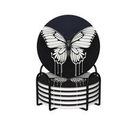 6 pezzi di sottobicchieri per bevande con supporto, per tazze, sottobicchieri in ceramica a forma di farfalla bianca e nera per bevande