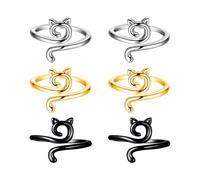 6 Pezzi Di Uncinetti Per Dita, Anelli Con Motivo Gatto, Ganci Decorativi Per Dita, Anelli Regolabili, Ferri Da Maglia