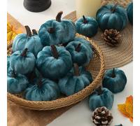 6 pezzi di zucche artificiali in velluto di due dimensioni - zucche finte color blu turchese per decorazioni di Ognissanti - elegante mix perfetto per l'autunno, il Ringraziamento e la stagione del ra