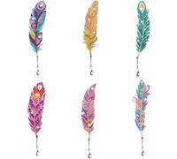 6 Pezzi Diy Pittura Diamante Segnalibro Kit, Diamante Pittura Segnalibro Set, Segnalibro Con Pittura a Diamante, Segnalibri Diamond Painting 5D, Ciondolo Di Cristallo Forma Di Piuma Acrilico Bookmarks
