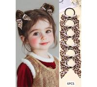 6 pezzi Elastici per capelli con stampa leopardata classica per ragazze, fasce elastiche eleganti con fiocco, accessori per capelli per bambine adatti per l'autunno e l'inverno, per uso quotidiano 6 p