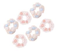 6 Pezzi Elastico per Chioma Fiore Ricamato, Organza, Blu Rosa | Accessori per Acconciature, Comodo e Decorativo, Adatto a Trecce e Chignon, Scuola e Studio
