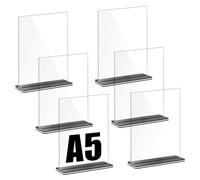 6 Pezzi Espositore Plexiglass A5, Espositore da Tavolo in Acrilico, Porta Menu da Tavolocon Base a T, Espositore A5 Bifacciale Trasparente per Segnaletica, Menù, Esposizioni, Espositori da Tavolo