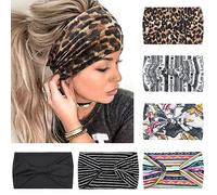 6 Pezzi Fasce Per Capelli Donna,Kavya Larga Fascia Capelli Elastici Stampa Leopardata Boho Alla Moda Stampa Floreale Accessori Capelli Per Lavoro Quotidiano Yoga(D)