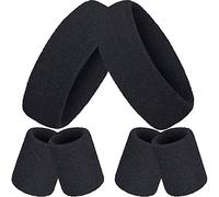 6 Pezzi Fascia a Strisce Set, Include 2 Pezzi Sport Fascia per Capelli e 4 Pezzi Braccialetti Fascia Colorato Cotone a Strisce Fascia Set per Uomini e Donne (Nero)